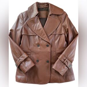 La Pelle By Polidoro Women's Sheep Skin Leather Double Breasted Jacket Coat